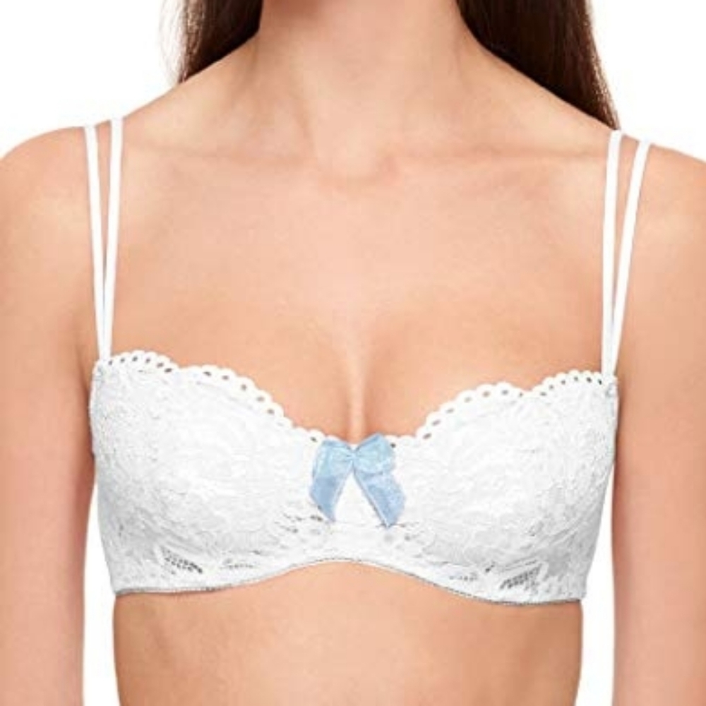 🔴LOWEST! B.Tempt'D White Lace Overlay Ciao Bella Balconette Bra Size 32C